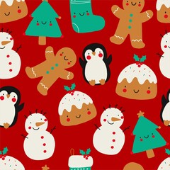 Cute Christmas pattern - vector seamless pattern with bear for newborn baby. Happy Holidays