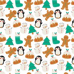 Obraz na płótnie Canvas Cute Christmas pattern - vector seamless pattern with bear for newborn baby. Happy Holidays