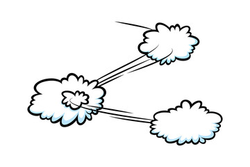 Comic speed effect with clouds. Comic clouds with motion trail lines. Vector illustration isolated in white background