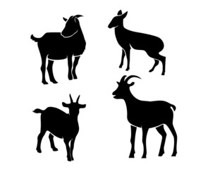 goat silhouettes set, goat silhouettes collections, goat illustration, animals silhouette