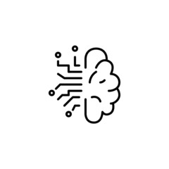 Artificial intelligence brain with cpu circuits. Pixel perfect, editable stroke icon