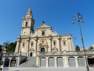 Fototapeta na wymiar Ragusa, Sicily, Cathedral of San Giovanni, Facade Seen from Below
