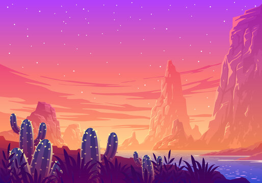 Twilight Canyon Landscape Illustration