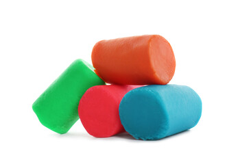 Different colorful play dough on white background