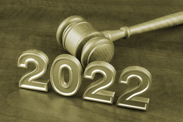 Concept of new laws and rules - gavel and numbers 2022.