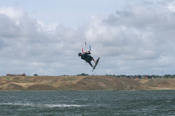 Kite jumping, Black Sea, Russia.