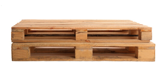 Wooden pallets isolated on white. Transportation and storage