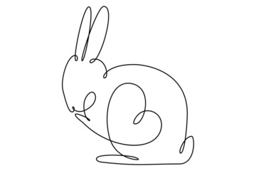 Easter bunny with heart continuous one line drawing. Rabbit simple image. Minimalist vector illustration.