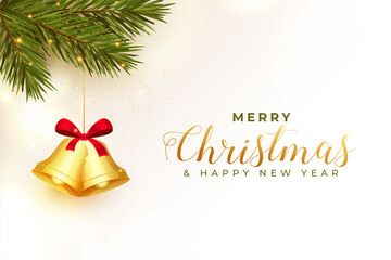 Fototapeta na wymiar realistic merry christmas greeting with golden bell decoration