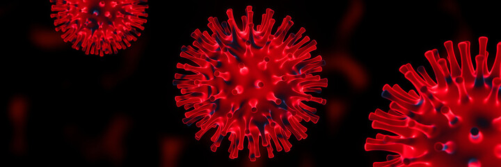 3DMicroscopic Covid-19 pandemic. Red omicron virus mutation. - obrazy, fototapety, plakaty