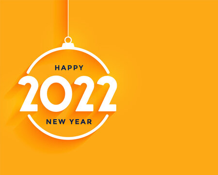 happy new year greeting card with 2022 in christmas ball style orange background