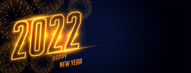 happy new year 2022 fireworks celebration shiny golden banner design - obrazy, fototapety, plakaty