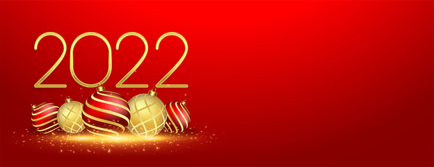 2022 happy new year red banner with christmas balls