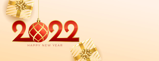 2022 new year holiday banner with gift boxes