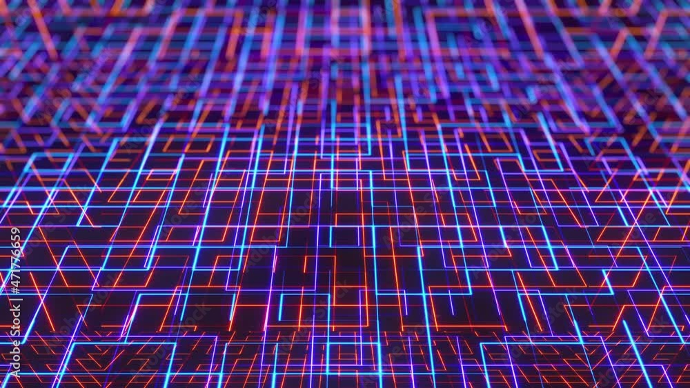 Poster geometric curved lines in 3d render of abstract web corridors. futuristic electronic board with pass