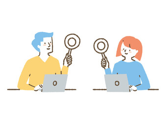 仕事中にマルの札を出す男女_色