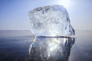 piece of ice baikal on ice, nature winter season crystal water transparent outdoor