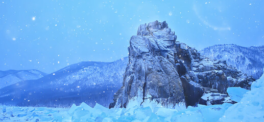 Obraz na płótnie Canvas olkhon island baikal winter landscape, russia winter season view lake baikal