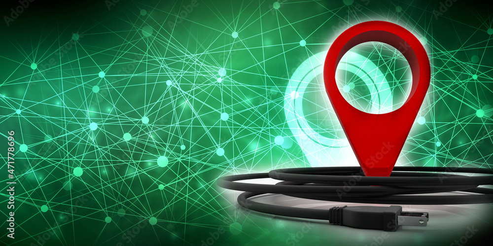Aufkleber 3d rendering red map pointer connected aux cable