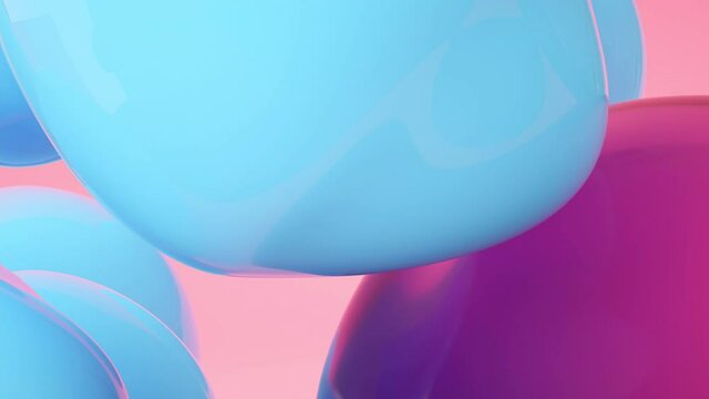 Soft bouncy balls hit each other, 3d rendering.