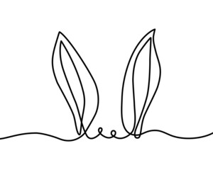 Rabbit ears are a continuous line. Easter bunny in one line. Bunny Minimalist Contour Illustration. Editable stroke. Vector outline background