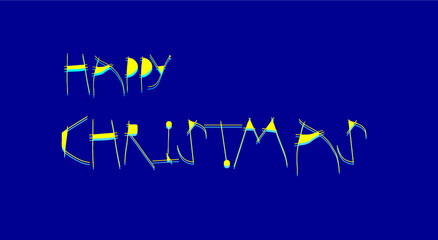 Merry Christmas in yellow font and blue background