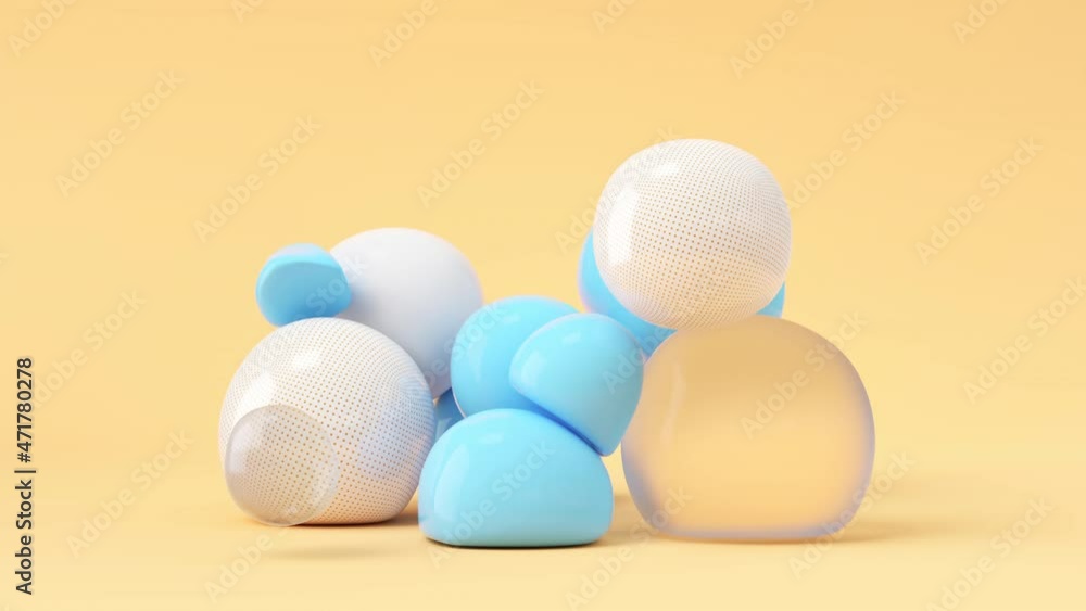 Poster bouncy and abstract balls, 3d rendering.