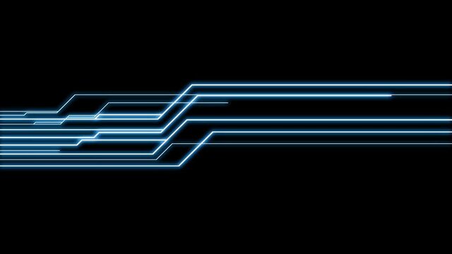 Element of a computer circuit board. Electrical signals travel through wires and conductors in microcircuit. Technology and computing concept.