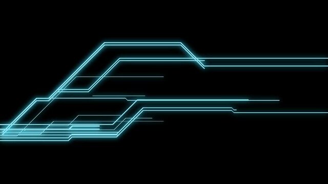 Element of a computer circuit board. Electrical signals travel through wires and conductors in microcircuit. Technology and computing concept.