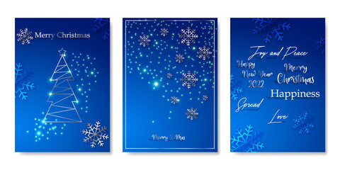 Fototapeta na wymiar set of Luxury Elegant Merry Christmas and happy new year Poster Template cards, Gold Snowflakes and balls on blue background. Vector illustration. Snowflake frame and sparkles. Gold christmas balls.