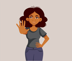 Woman Making Stop Sign Gesture Vector Cartoon Illustration