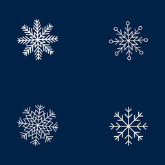 Set of white snowflakes. White snowflakes on navy blue background. Vector snowflakes icon set for your design, pattern and more.