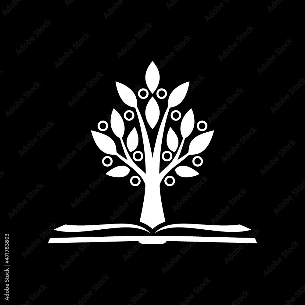 Poster open book with tree icon isolated on dark background