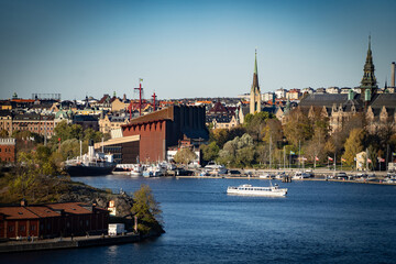Fototapeta na wymiar Aerial view shot of Stockholm City Center, summer. Vacation and travel concept 