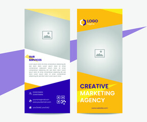 Modern DL flyer design layout, Purple Yellow DL Corporate business template for flyer, Double-sided DL flyer design, Creative concept dl flyer