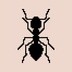 vector isolated cartoon black ant pixel art suitable for icons, logos, symbols. easy to edit. eps 10
