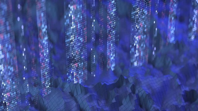 Computer code. Sci-fi or futuristic information technology visualization. Seamless loop 3D render animation