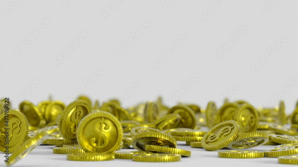 Poster gold coins. slow motion rapid. 3d render animation time remapping version