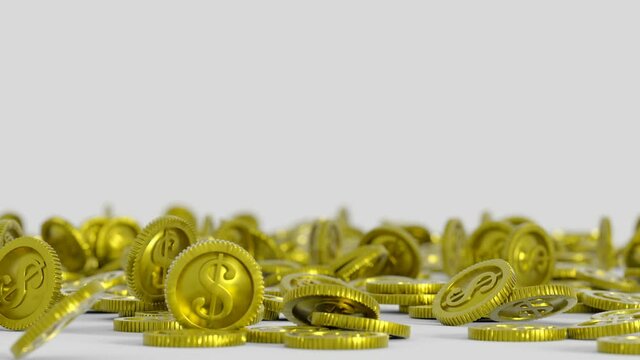 Gold coins. Slow motion rapid. 3D render animation time remapping version