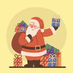 Santa Claus and various gifts