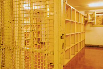 close-up of yellow lockers