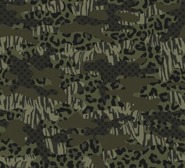 Camouflage abstraction, vector seamless pattern, leopard and zebra spots, trendy design for printing clothes, fabric