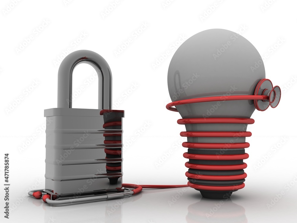 Poster 3d rendering led white lightbulb connected stethoscope
