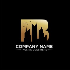 Fototapeta premium B initial logo for real estate or construction design concept with gold gradient color