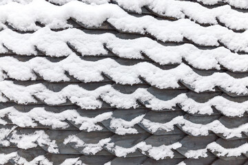 old wooden village buildings in the winter season
