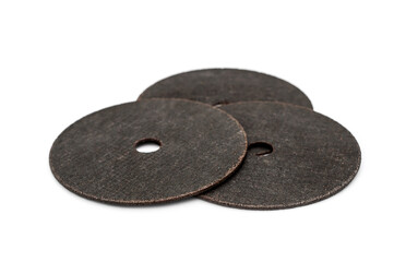 Discs of angle grinder machine. Isolated on white.