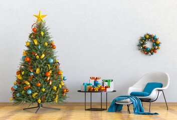 Christmas interior living room. 3d render