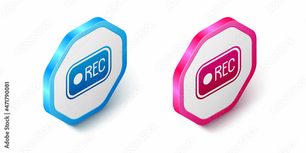 Poster isometric record button icon isolated on white background. rec button. hexagon button. vector