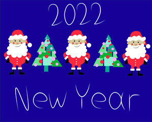Santa Claus and a Christmas tree on a light blue background with the inscription 