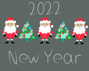Santa Claus and a Christmas tree on a grey background with the inscription 